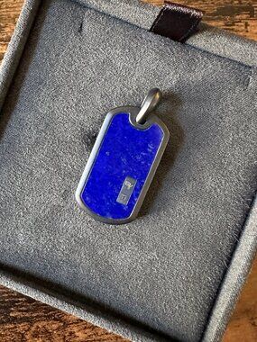 David Yurman Lapis Lazuli Dog Tag Pendant in Black Titanium - RARE